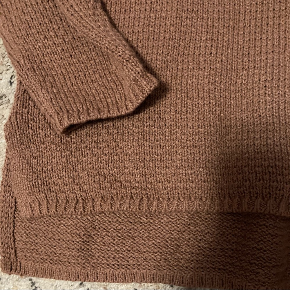 NWOT Sonoma brown chunky knit button front crew neck sweater hi-lo oversized - Picture 3 of 6